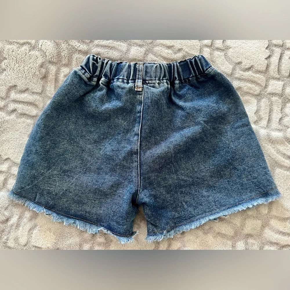 SHEIN Kids Stars & Stripes Distressed Denim Shorts Size 7Y